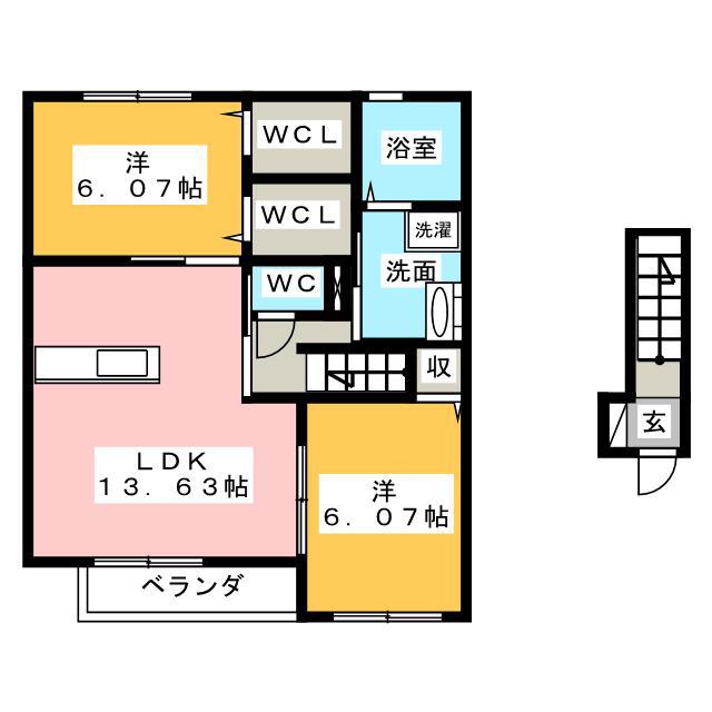 リベル算所(2LDK/2階)の間取り写真