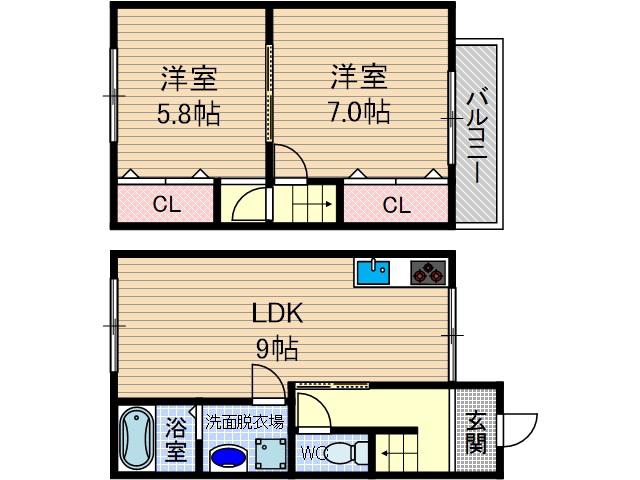 メゾネットK(2LDK/1階)の間取り写真