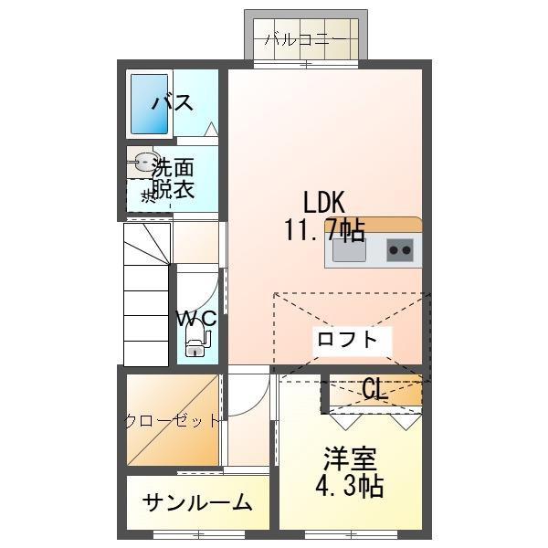 カーサHIRO(1SDK/2階)の間取り写真
