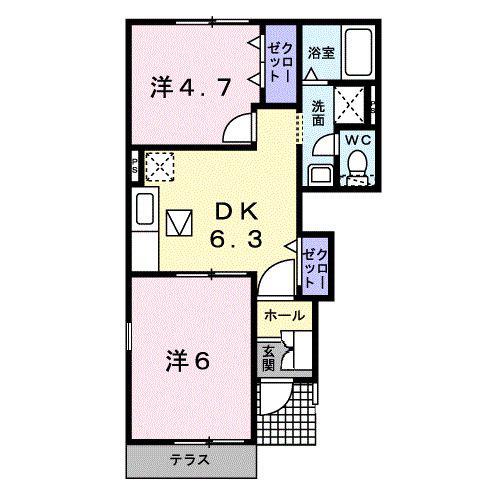 ゴールデンパールA(2DK/1階)の間取り写真