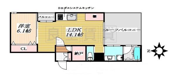 サニーサイドVI(1LDK/2階)の間取り写真