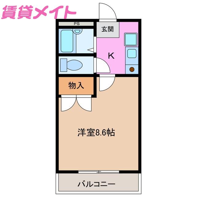 グランピアA棟(1K/2階)の間取り写真