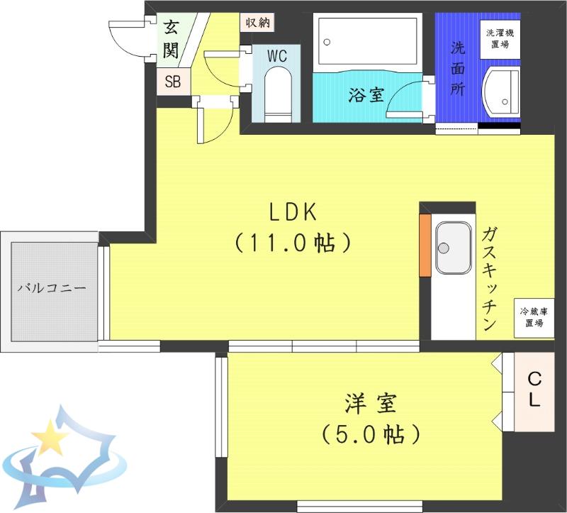 円山シャトー桂和医大前(1LDK/4階)の間取り写真