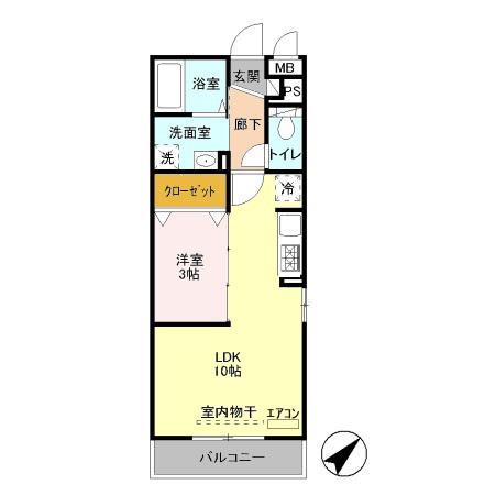 ソレイユC(1LDK/3階)の間取り写真