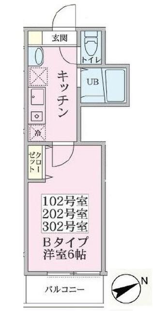 グリーンリーフ鴨居(1K/1階)の間取り写真