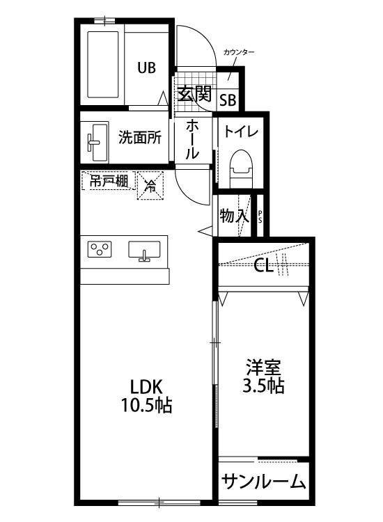 OWL豊町 1号棟(1LDK/1階)の間取り写真