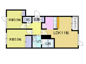ノースドリーム(2LDK/2階)の間取り写真