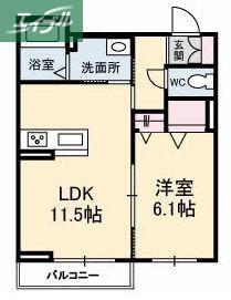 ブルーム津島福居(1LDK/2階)の間取り写真