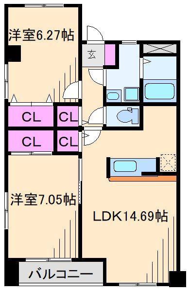 クレインハイム(2LDK/2階)の間取り写真