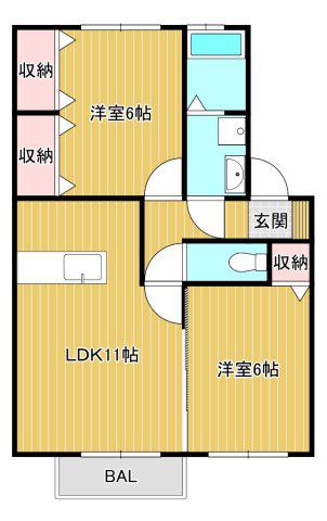 ルミナス富岡A(2LDK/1階)の間取り写真