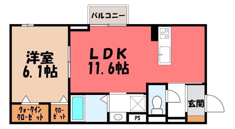 ユイエーム伊勢崎(1LDK/1階)の間取り写真