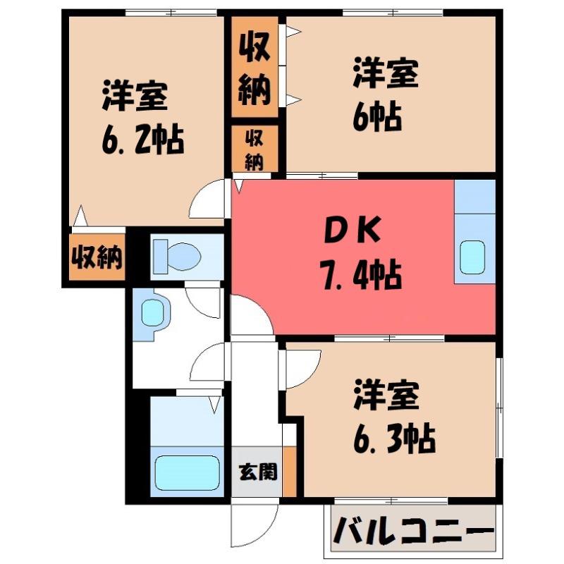 ソレイユスクエア-C(3DK/1階)の間取り写真