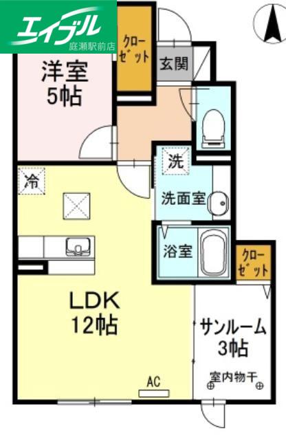 KADOYAKAN E棟(1LDK/1階)の間取り写真