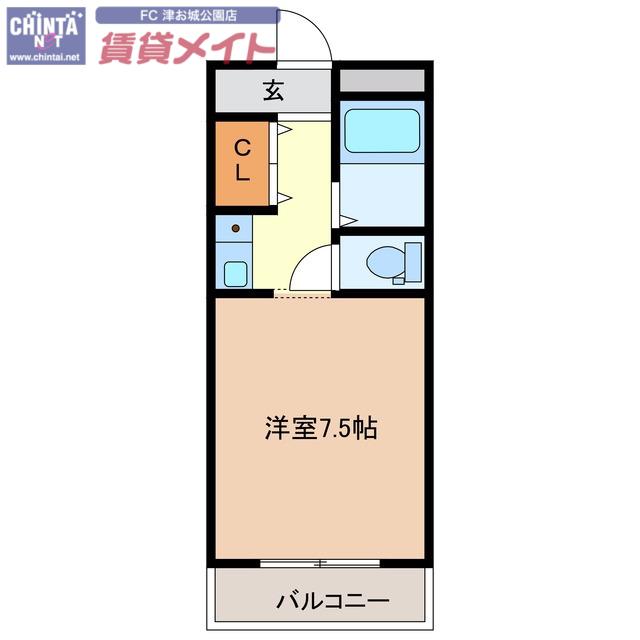 メゾントップス(ワンルーム/3階)の間取り写真