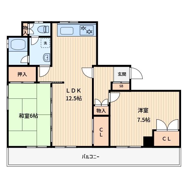 ワコービル(2LDK/7階)の間取り写真