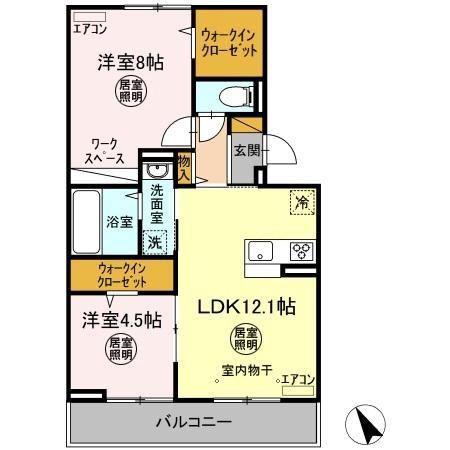 セレナヴィラ新原(2LDK/2階)の間取り写真