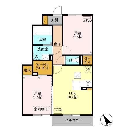 アマービレ B棟(2LDK/1階)の間取り写真