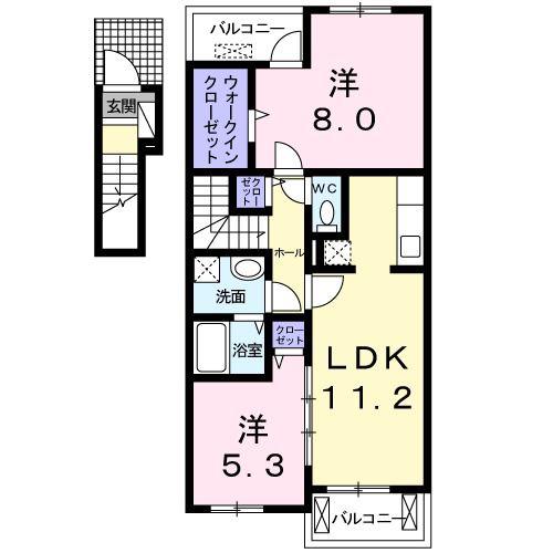 ロザージュ(2LDK/2階)の間取り写真