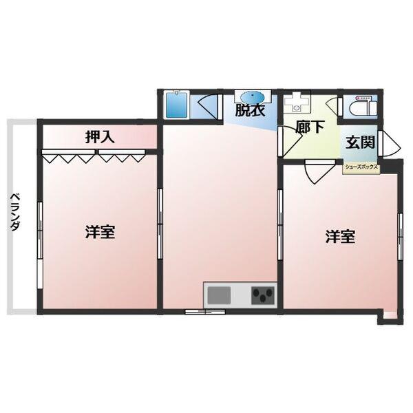 BLUNCUBE神戸北 C棟(2DK/2階)の間取り写真