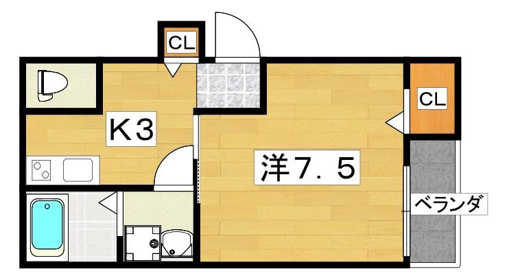 KTIレジデンス寝屋川II(1K/2階)の間取り写真