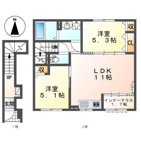 大治町西條アパート(2LDK/2階)の間取り写真
