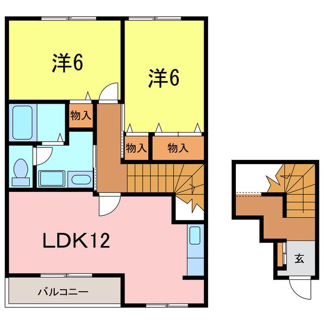 ヴィラ霞(2LDK/2階)の間取り写真