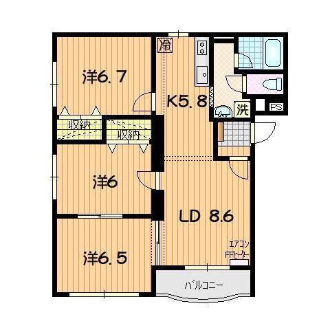 マンションリバー(3LDK/2階)の間取り写真