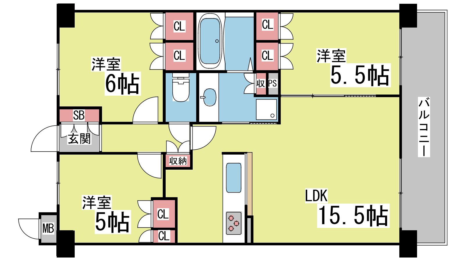 プラネソシエ御影山手イースト(3LDK/3階)の間取り写真