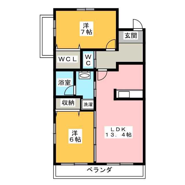ルーラル シーナリー(2LDK/4階)の間取り写真