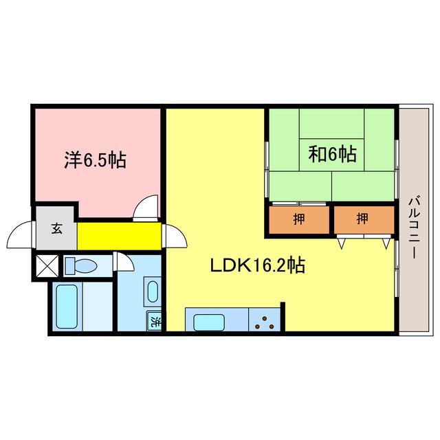 岩間口ハイツ(2LDK/2階)の間取り写真