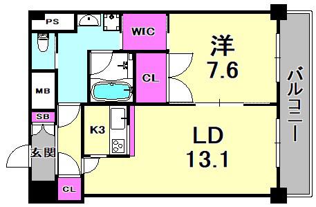ベルファース尼崎(1LDK/10階)の間取り写真