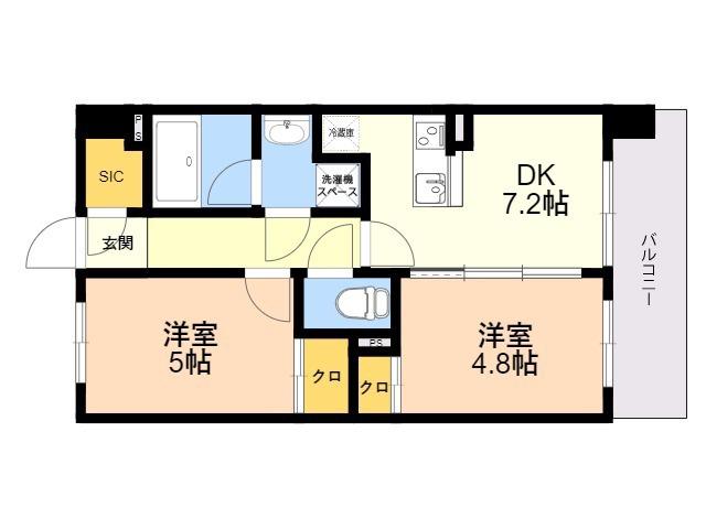 ビエラコート福岡空港東(2DK/2階)の間取り写真