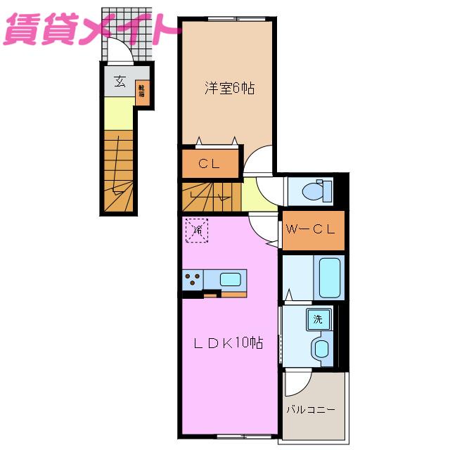 ヴルーリヴィール(1LDK/2階)の間取り写真