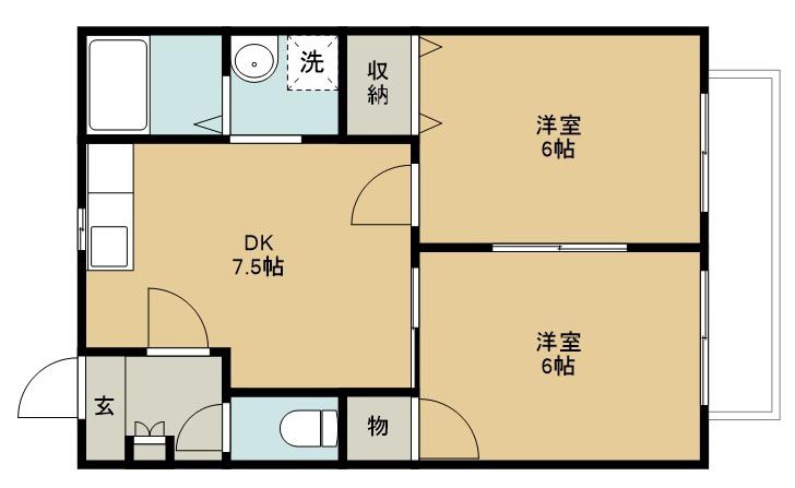サンライズ東仙台(2DK/2階)の間取り写真