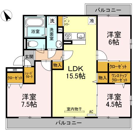 トルトゥーガ C(3LDK/3階)の間取り写真