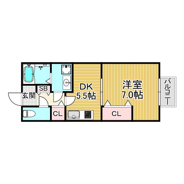 メゾン高松ⅤB棟(1DK/2階)の間取り写真