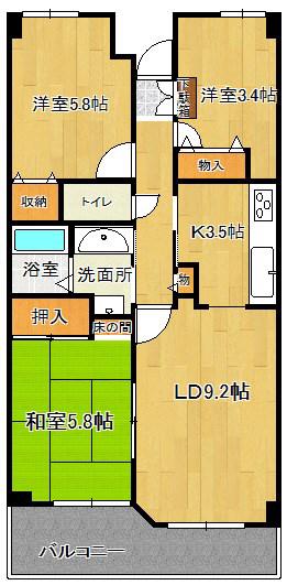 グランディール紫竹山(2SLDK/6階)の間取り写真