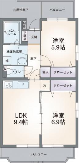 コンフォート荻素(2LDK/1階)の間取り写真
