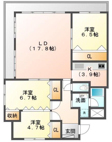 ベルレジョン(3LDK/3階)の間取り写真