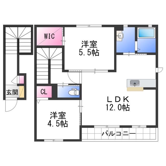 アルコイリス小二里(2LDK/2階)の間取り写真