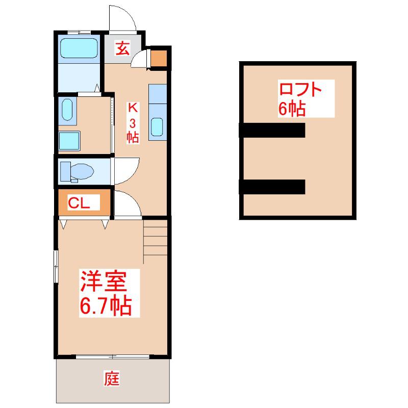 JR指宿枕崎線 谷山駅(JR) 徒歩16分 2階建 築11年(1SK/1階)の間取り写真