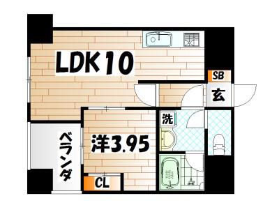 ウィングス砂津(1LDK/7階)の間取り写真