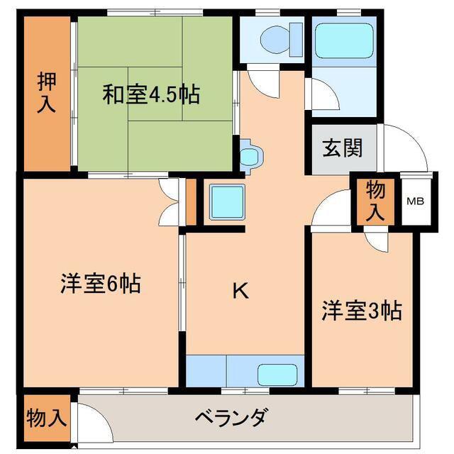 西諌早団地 B-4棟(3K/1階)の間取り写真
