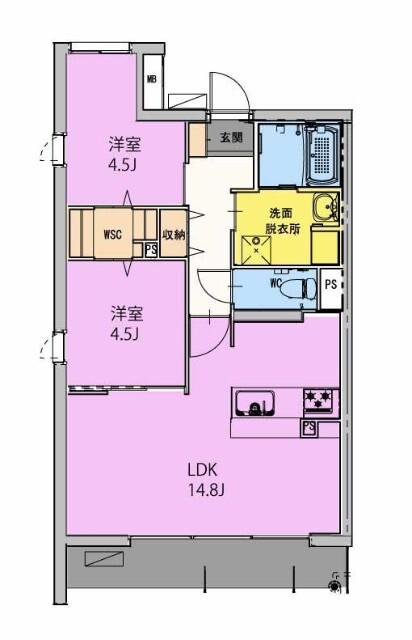 GRAND NINE南宮崎(2LDK/2階)の間取り写真