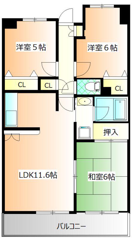 クレアーレ壱番館(3LDK/2階)の間取り写真