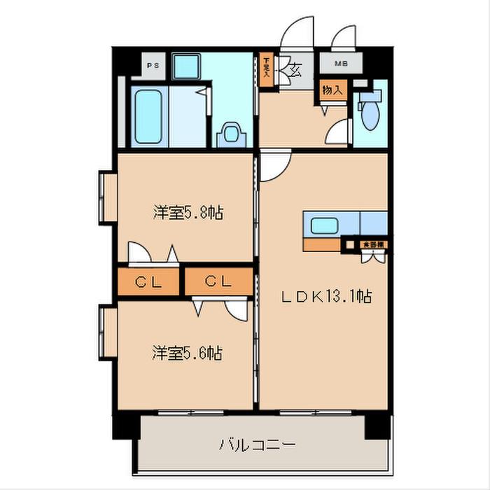 CREST FINE VIEW(2LDK/8階)の間取り写真