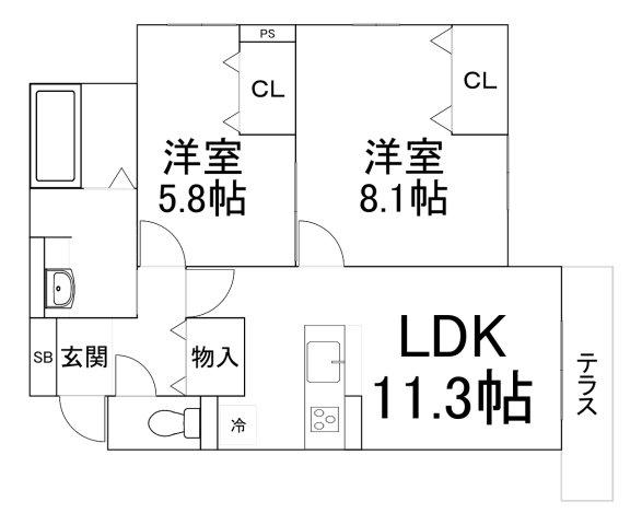 マレ・ドゥ・リベリュール(2LDK/3階)の間取り写真