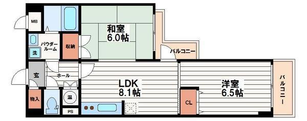 ストークマンション内本町(2LDK/12階)の間取り写真