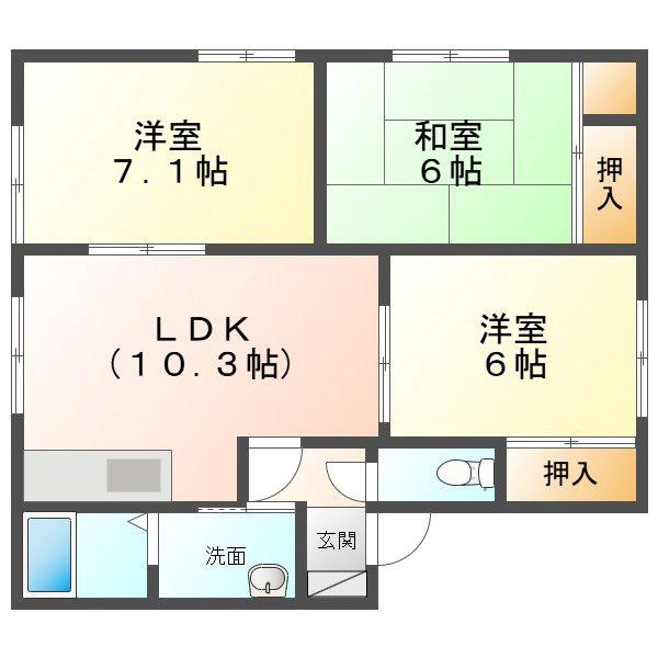グリーンヒルズA棟(3LDK/2階)の間取り写真