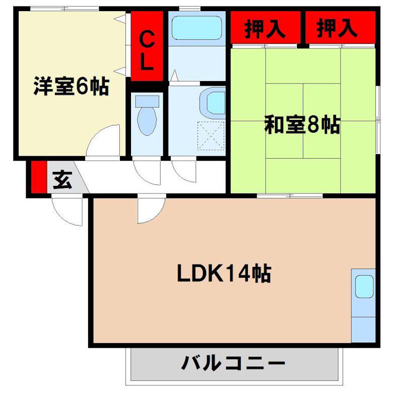 ラフォーレ原田L(2LDK/2階)の間取り写真